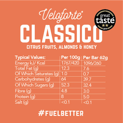 Veloforte Classico Energy Bar: Citrus fruits, almonds & honey. Nutrition Bars Endurance kollective Veloforte